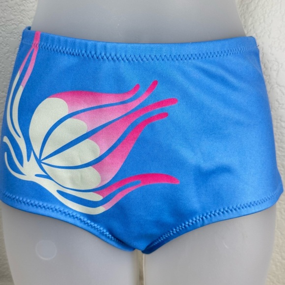 C. Rowley Floral Blue High Waisted Neoprene Bikini Set Top Medium Bottom Small - Picture 3 of 10